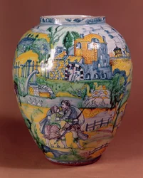 Nevers faience vase with scenes from the Old Testament